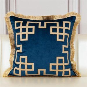 Luxury European Home Decorative Pillow with Tassels Square Leather Geometric